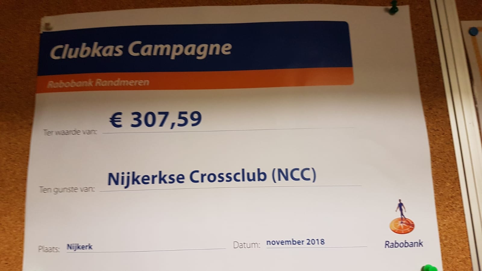 NCC Nijkerk ontvangt geld van Rabobank Clubkas Campagne